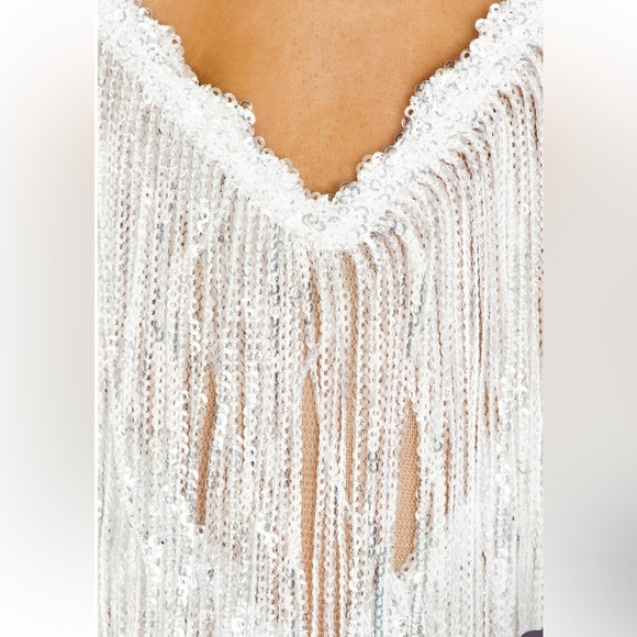 NWT Bronx and Banco Barbie Blanc Fringe V-Neck Mini - reception dress - Size S - Picture 6 of 16